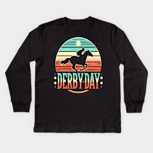 Cute Horse 150th Derby Day 2024 Horse racing Fascinator Kids Long Sleeve T-Shirt